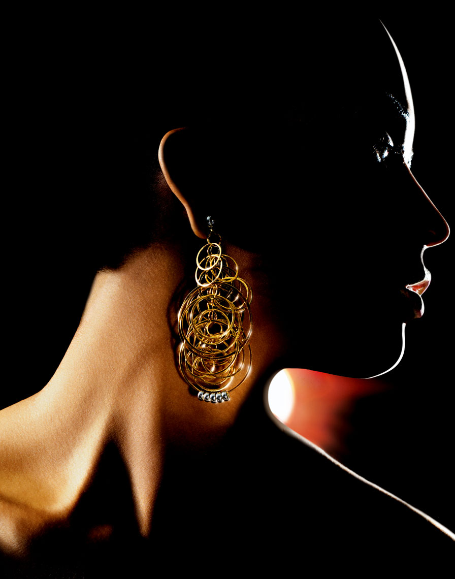 Gold Earrings on Model Dallas Product photography