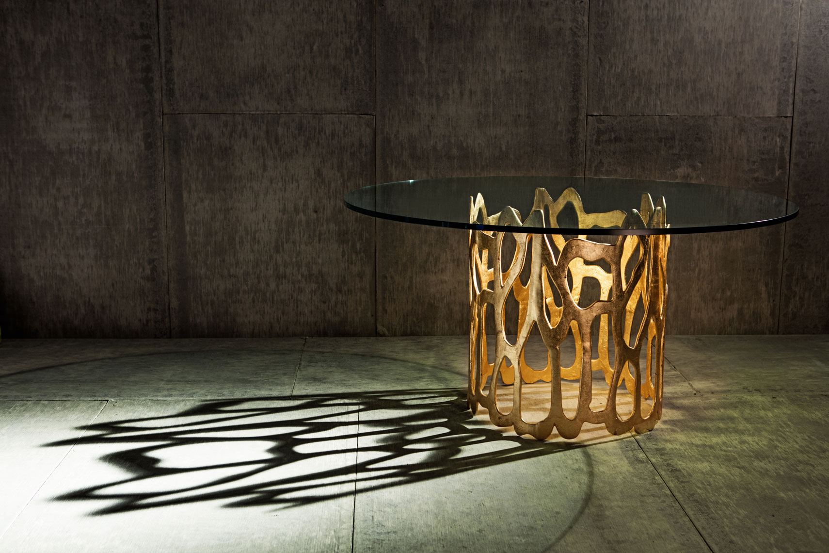 Gold Table with Glass Top Dallas Product photography